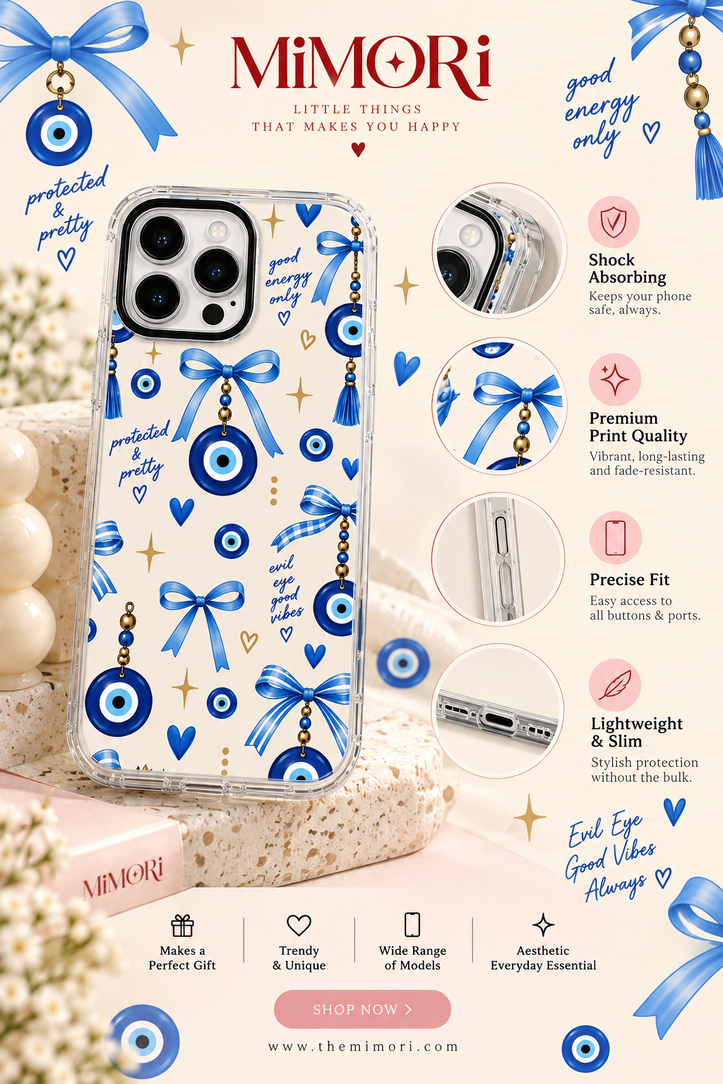 Blue Evil Eye Bow Phone Case