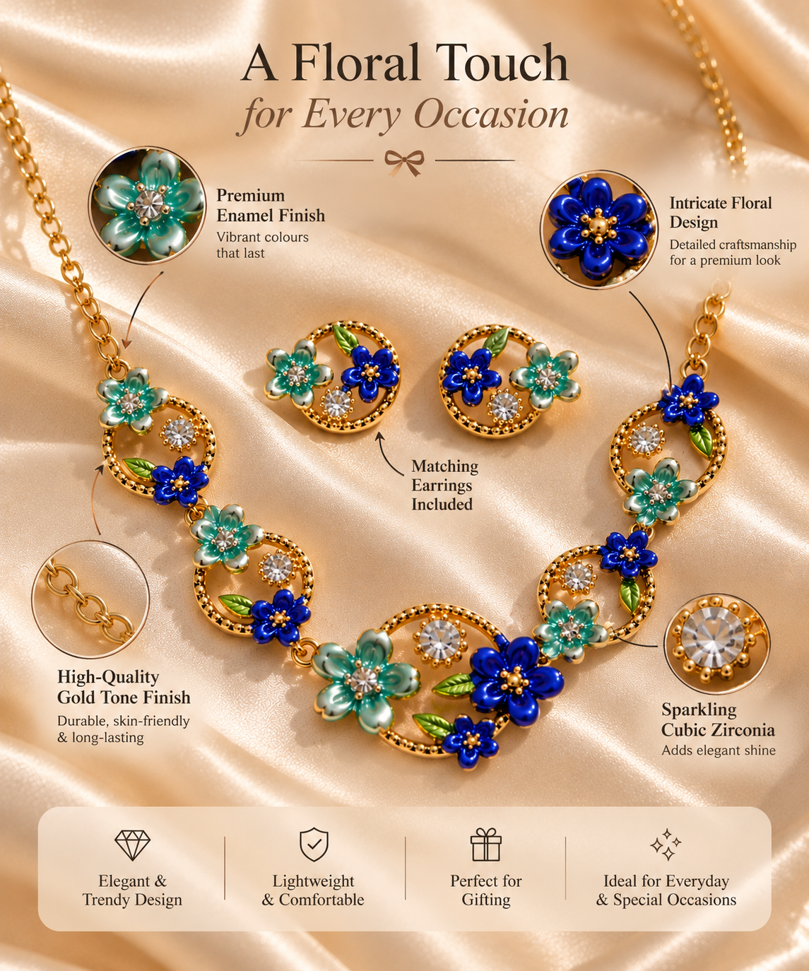 Blue Garden Necklace & Earring Set