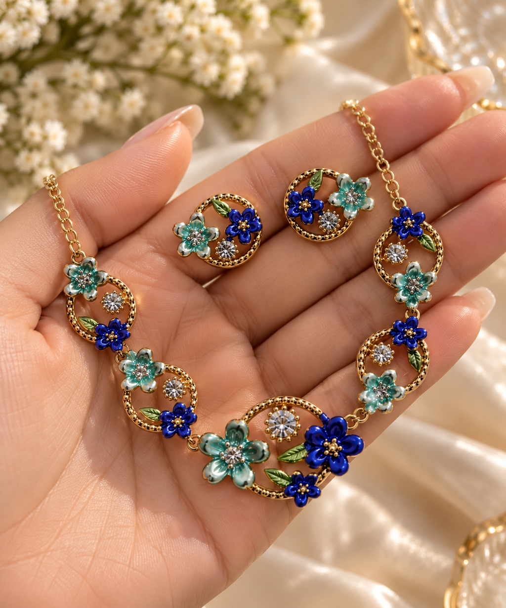Blue Garden Necklace & Earring Set