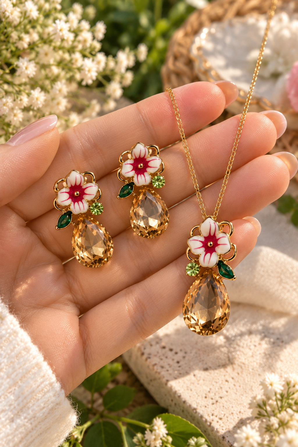 Golden Garden Drop Jewellery Set