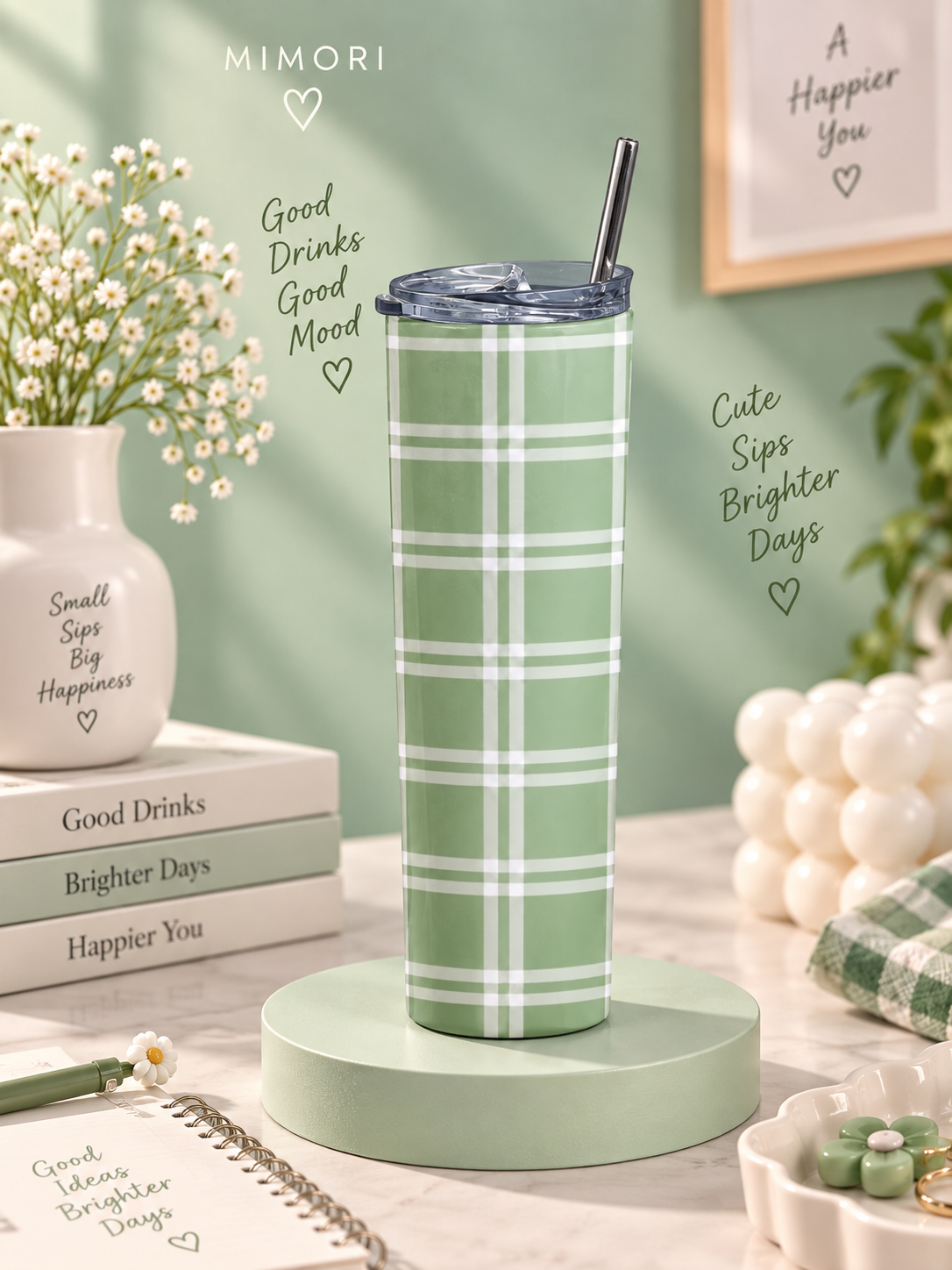 Sage Check Tumbler